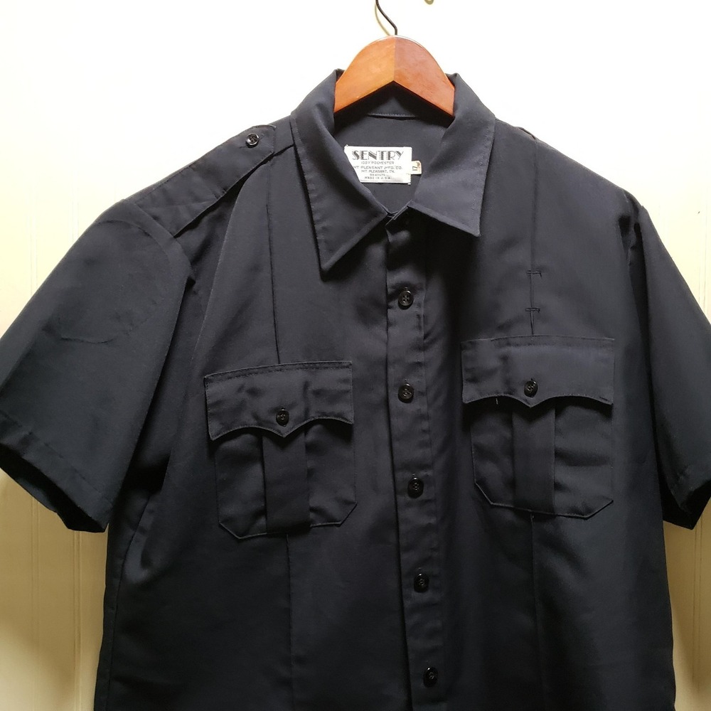 Sentry Shirt Mens XL Blue Solid Short Sleeve Uniform Work Button-Up Pockets